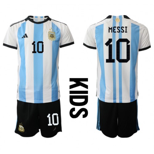 Fotbalové Dres Argentina Lionel Messi #10 Dětské Domácí MS 2022 Krátký Rukáv (+ trenýrky)